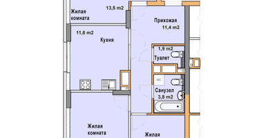 3-к. квартира, 67 м²