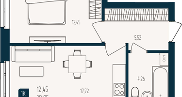 1-к. квартира, 39 м²