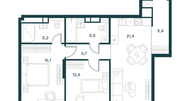 2-к. квартира, 69 м²