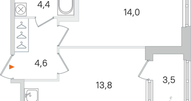 1-комнатная квартира, 38&nbsp;м²