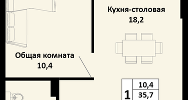 1-к. квартира, 44&nbsp;м²