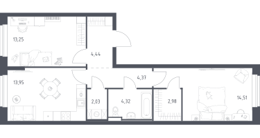 2-к. квартира, 59&nbsp;м²