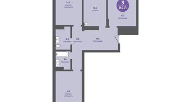 3-к. квартира, 84 м²