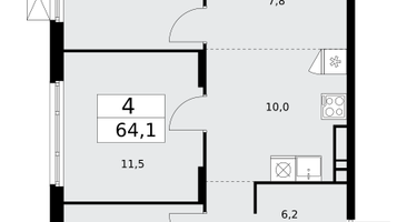 4-к. квартира, 63&nbsp;м²