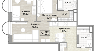 2-к. квартира, 64&nbsp;м²