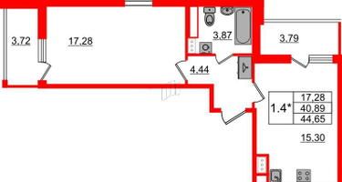 1-к. квартира, 40&nbsp;м²