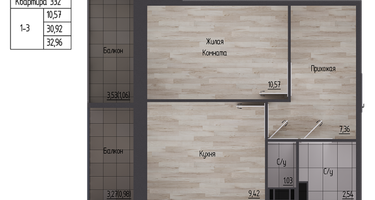1-к. квартира, 32&nbsp;м²
