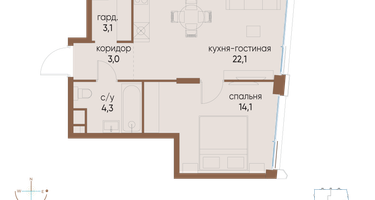 1-к. квартира, 46&nbsp;м²