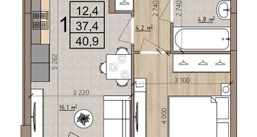 1-к. квартира, 40&nbsp;м²