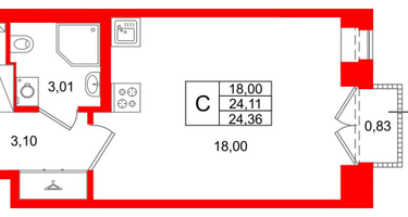 Студия, 24&nbsp;м²