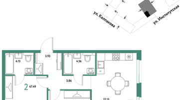2-к. квартира, 67&nbsp;м²