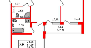 2-к. квартира, 59&nbsp;м²