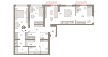 3-к. квартира, 124&nbsp;м²