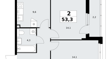2-к. квартира, 53 м²
