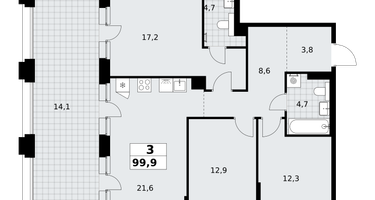 3-к. квартира, 99&nbsp;м²