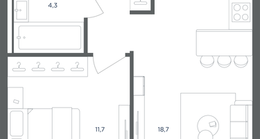 1-к. квартира, 38&nbsp;м²