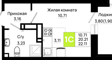 Студия, 22&nbsp;м²