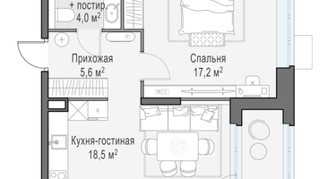 1-к. квартира, 45 м²