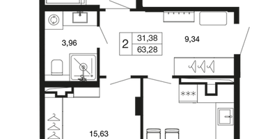 2-к. квартира, 63&nbsp;м²