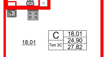 Студия, 24&nbsp;м²