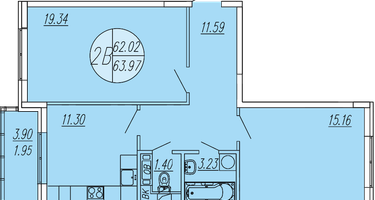 2-к. квартира, 64&nbsp;м²
