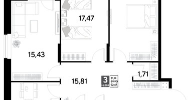 3-к. квартира, 92&nbsp;м²