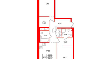 2-к. квартира, 69&nbsp;м²