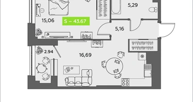 Студия, 43&nbsp;м²