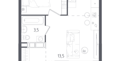 Студия, 38&nbsp;м²