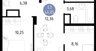 2-к. квартира, 46 м²