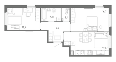 2-к. квартира, 62&nbsp;м²