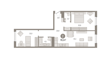 2-к. квартира, 70&nbsp;м²