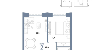 2-к. квартира, 39 м²