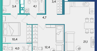 2-к. квартира, 63&nbsp;м²