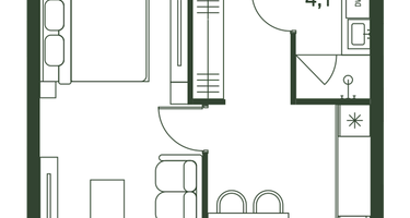 1-к. квартира, 40 м²