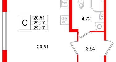 Студия, 29&nbsp;м²