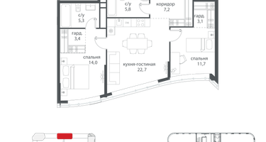 2-к. квартира, 76&nbsp;м²
