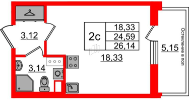 Студия, 24 м²