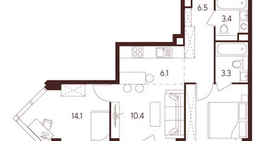Студия, 57 м²
