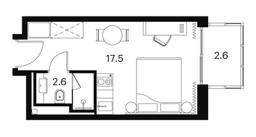 1-к. квартира, 22 м²