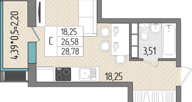Студия, 28&nbsp;м²