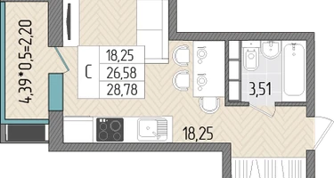 Студия, 28&nbsp;м²