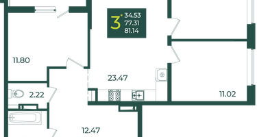 3-к. квартира, 81&nbsp;м²