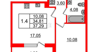 1-к. квартира, 34&nbsp;м²