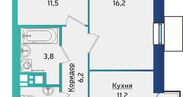 2-к. квартира, 54&nbsp;м²