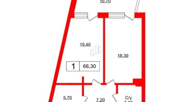 1-к. квартира, 64&nbsp;м²
