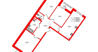 3-к. квартира, 77&nbsp;м²