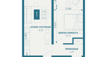 1-к. квартира, 46&nbsp;м²