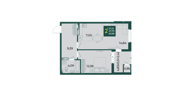 2-к. квартира, 50 м²