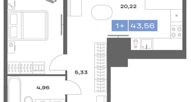 1-к. квартира, 43&nbsp;м²